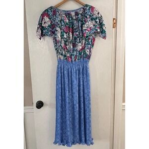 Vintage Diane Freis Georgette Maxi Dress Smocked Waist floral ruffle Beaded
